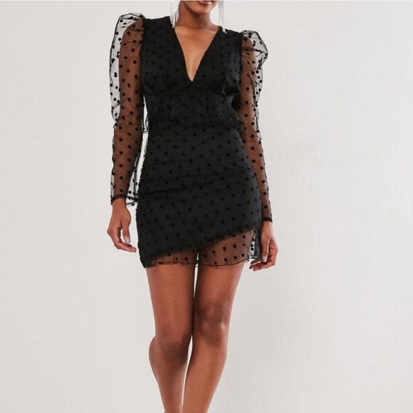 Missguided Dresses & Skirts - Missguided | NWT Dobby Milkmaid Frill Mini Dress Black Size 20
